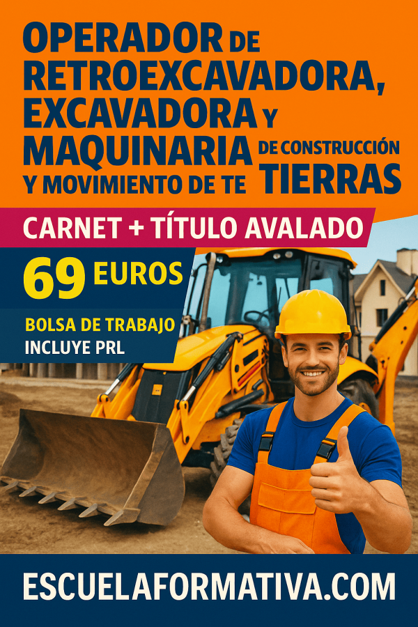 OPERADOR DE RETROEXAVADORA, EXCAVADORA, MAQUINARIA DE CONSTRUCCIÓN Y MOVIMIENTOS DE TIERRAS (CON PRL)