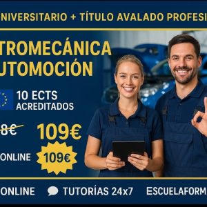 DOBLE TITULACIÓN_UNIVERSITARIA + PROFESIONAL: ELECTROMECÁNICA Y AUTOMOCIÓN (10 ECTS) + TÉCNICO SUPERIOR PROFESIONAL EN ELECTROMECÁNICA Y AUTOMOCIÓN