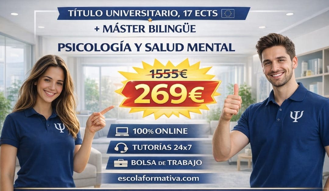 CURSO UNIVERSITARIO DE ESPECIALIZACIÓN EN PSICOLOGÍA Y SALUD MENTAL (MODALIDAD BILINGÜE. 17 ECTS) + MÁSTER BILINGÜE EN PSICOLOGÍA CLÍNICA (DOBLE TITULACIÓN)