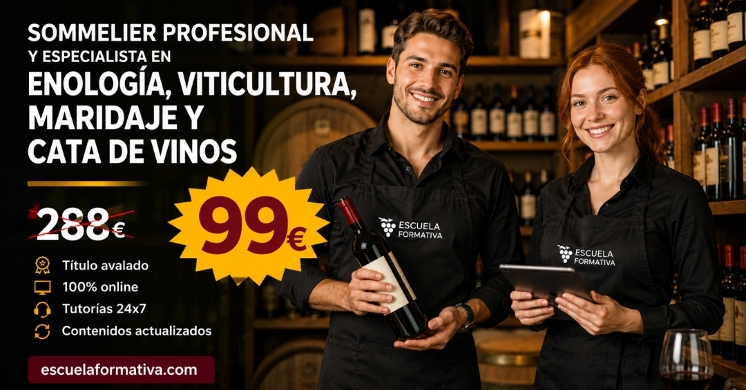 SOMMELIER PROFESIONAL Y ESPECIALISTA EN ENOLOGÍA, VITICULTURA, MARIDAJE Y CATA DE VINOS