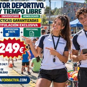 PRÁCTICAS GARANTIZADAS Y TRIPLE TITULACIÓN ~ FEDERATIVA (HOMOLOGADA POR LA WFF) + UNIVERSITARIA (8 ECTS) + PROFESIONAL: MONITOR DEPORTIVO, DE OCIO Y TIEMPO LIBRE