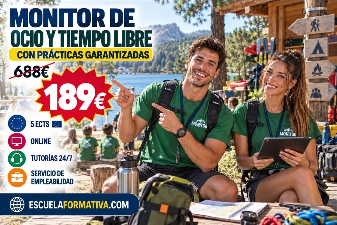 DOBLE TITULACIÓN ~ UNIVERSITARIA + PROFESIONAL, CON PRÁCTICAS GARANTIZADAS: ACTIVIDADES DE OCIO Y TIEMPO LIBRE (5 ECTS) + MONITOR DE OCIO Y TIEMPO LIBRE